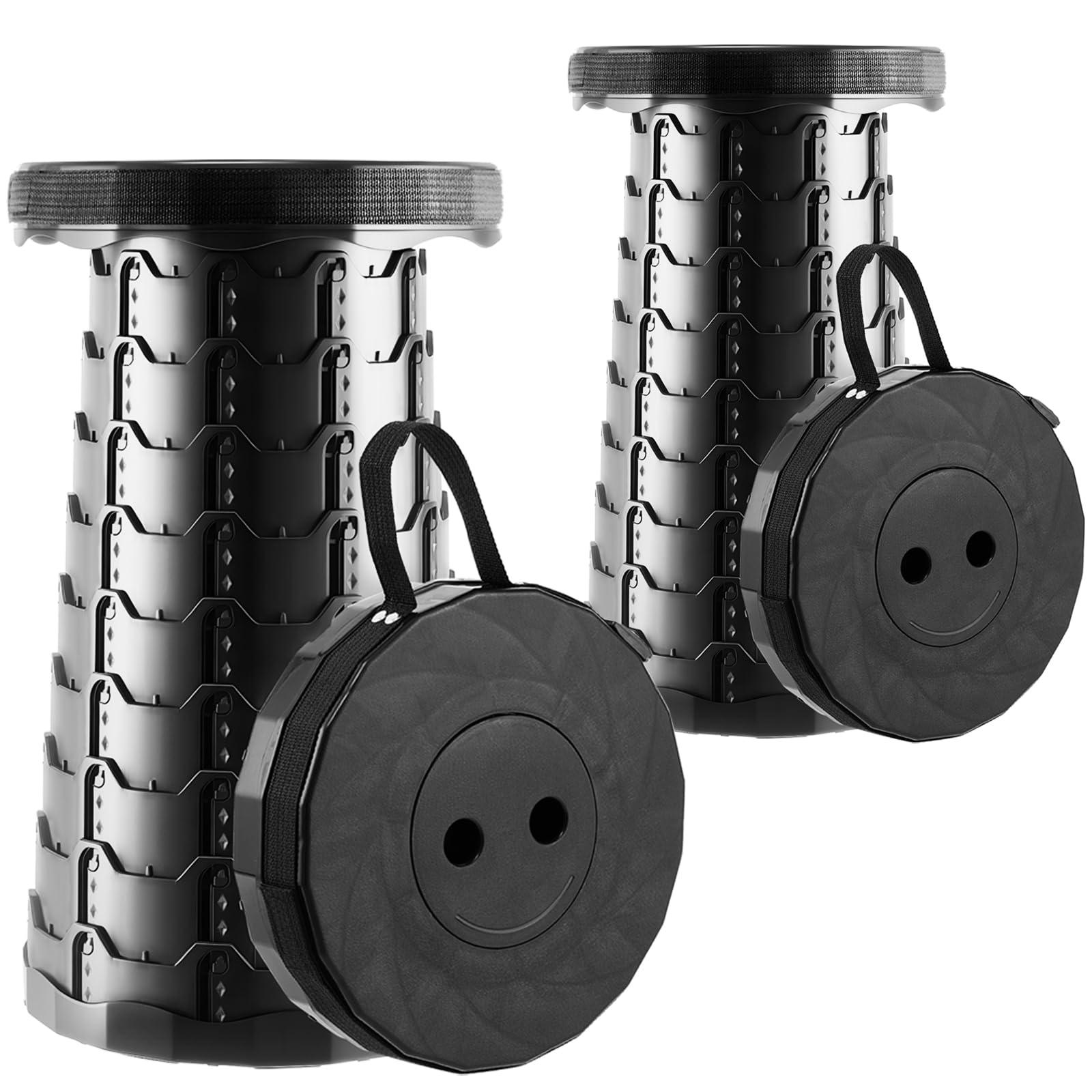 Upgraded Foldable Stool Thickened Set of 2, Portable Collapsible Stool Retractable Stool, Foldable Portable Collapsible Chair for Fishing, Hiking Tours, BBQ, Parties, Outdoor Activities (Black)