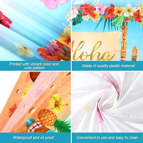 Miniatura 4 de Mantel hawaiano de plástico con diseño de flamenco, Aloha Luau, para fiesta, diseño de flamenco, hojas de palmera tropical, flamenco, para