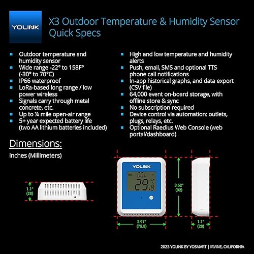 Miniatura 7 de YoLink X3 - Registrador de datos de temperatura y humedad para exteriores, higrómetro, termómetro, rango de 14 milla, duración de la batería de más