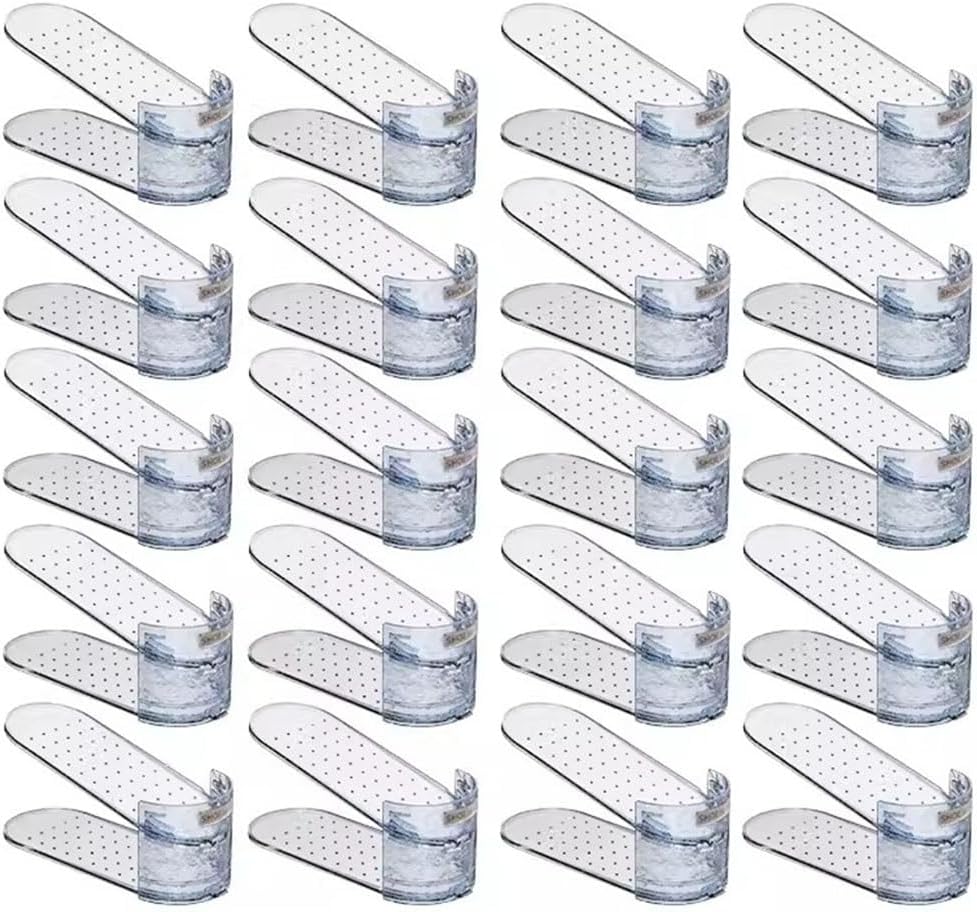 Shoe Slots Organizer Blue Transparent Shoe Slot Organizer, Double Layer Plastic Shoe Folding Device, Space Saving Shoe Rack (Color : Blue, Size : 20pcs)