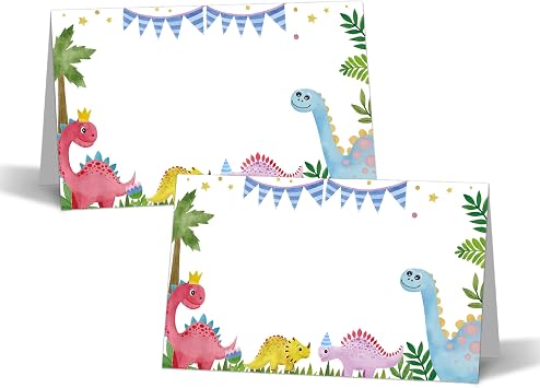 Dinosaur Table Place Cards - 25PCS Name Place Cards for Birthday Party Baby Shower Table Setting, Scored for Easy Folding -09