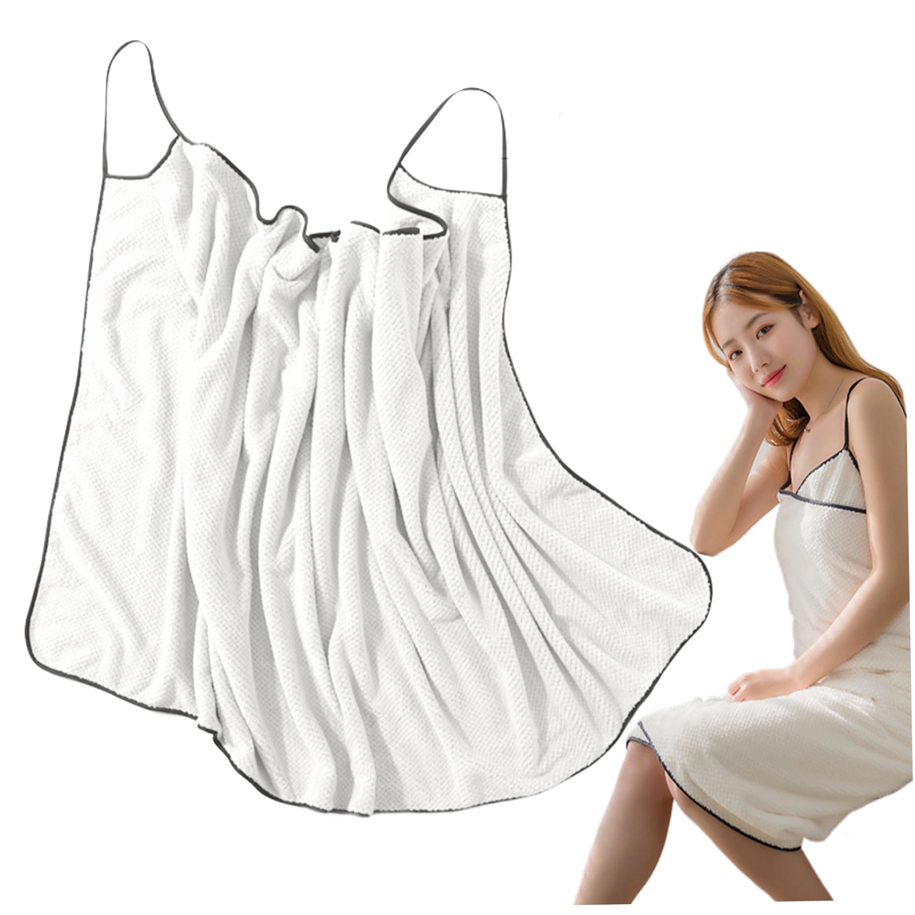 Robe pour douche femme blanche absorbante et drap de bain enveloppant ajustable