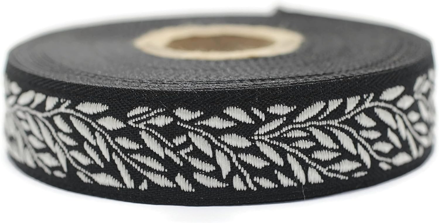 11 Yard Spool 1.37 inches Wide Blue Leaf Tendril Ribbon Jacquard Trim Jacquard Ribbon Sewing Trim 35270-V5