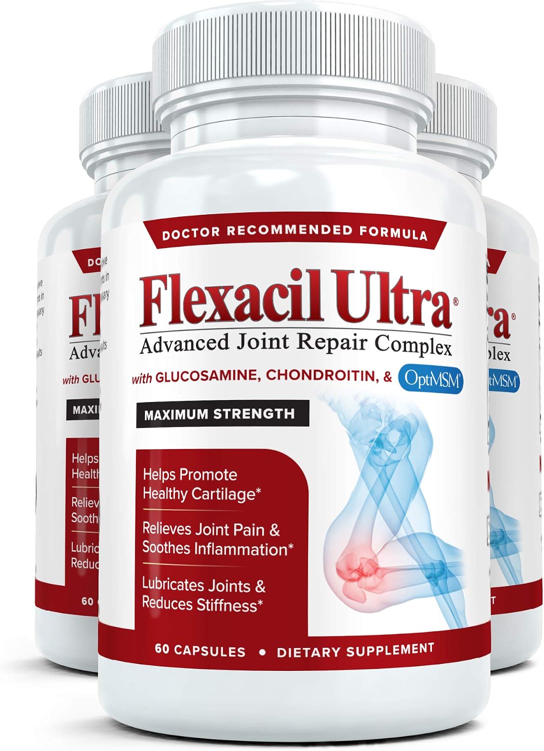 Flexacil Ultra - Maximum Strength Joint Pain Relief Supplement 3 Bottles | Glucosamine, Chondroitin, Hyaluronic Acid &amp;amp;amp; MSM |