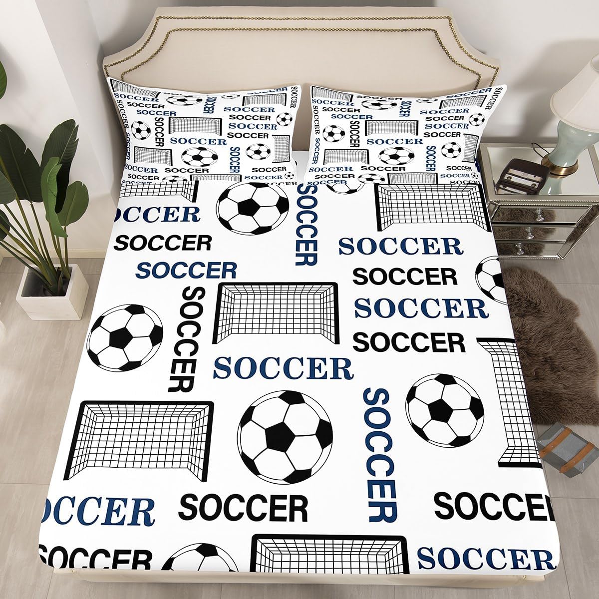 Badminton Boys Fitted Sheets Full Size,Badminton Racket Bedding Set 3Pcs for Kids Teens Men Room Decor,Sport Theme Bed Sheets Fashion Blue White Deep Pocket Sheet,2 Pillowcases