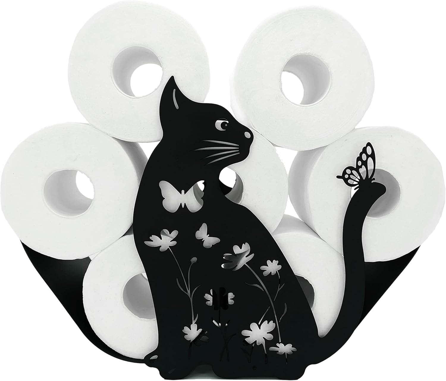 Cat Black Toilet Tissue Holder,Animal Paper Holders,Decorative Metal Paper Holder,Funny Toilet Paper Storage for Bathrooms,FreeStanding Metal Toilet Paper Organizer Hold Extra 8 Rolls
