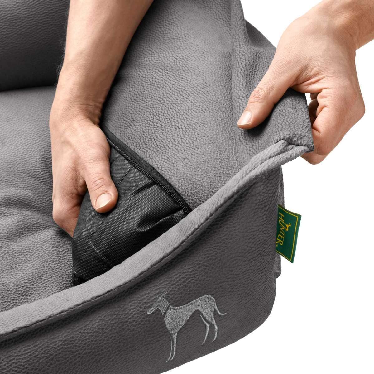 HUNTER Orthopädisches/Ergonomisches Hundekissen Merida mit Memoryschaum, Kann eine gelenk- und rückenschonende Haltung unterstützen; Rutschhemmende Unterseite, Farbe: anthrazit, Größe: L