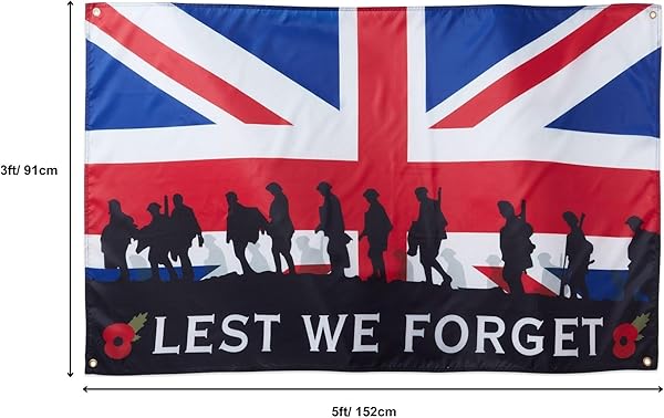 Runesol Lest We Forget, Premium Remembrance Poppy Day Flag - 3ft x 5ft, 4 Grommets, Indoors/Outdoors - 3