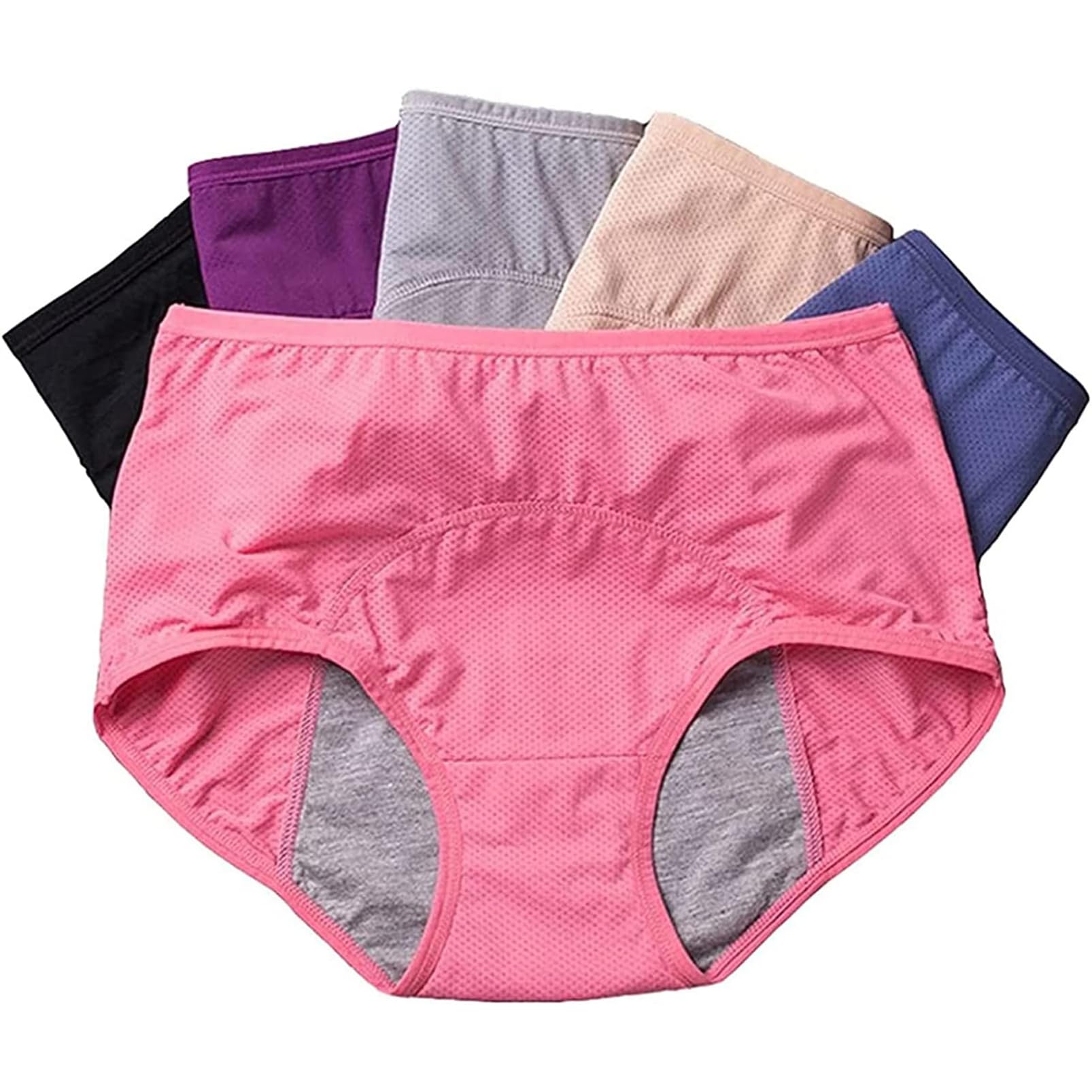 Pantalones de Período para Mujer, Paquete de 6 Bragas Menstruales a Prueba de Fugas, Ropa Interior Posparto de Cintura Media Alta, Braguitas de Algodón Menstrual a Prueba de Fugas