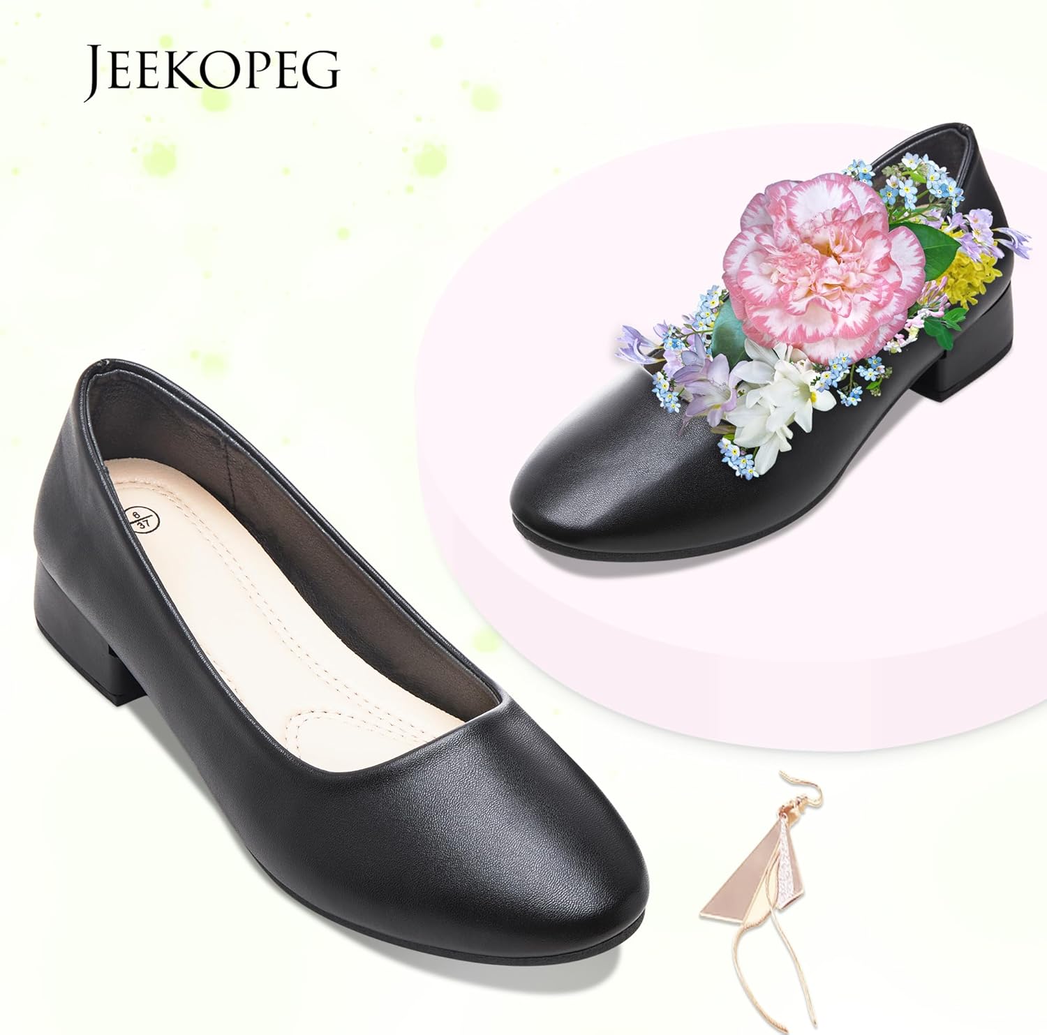 Jeekopeg Low Chunky Pumps Women's Round Toe Heels PU Leather Chunky Pump Shoes Classic Closed Toe Pumps Low Heel Dress Shoes for Women - Image 3