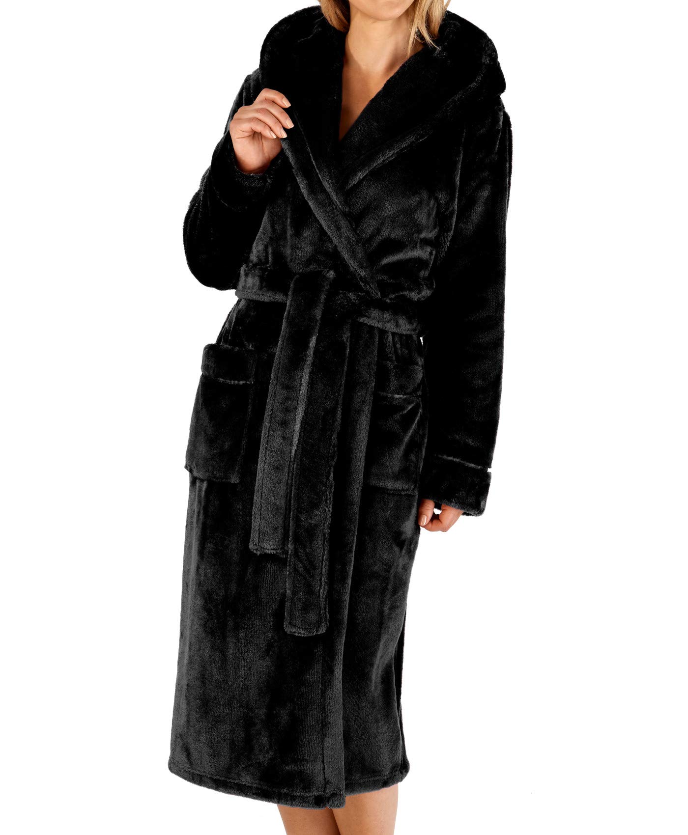 Ladies Slenderella Fleece Hooded Robe HC4341 Black Large