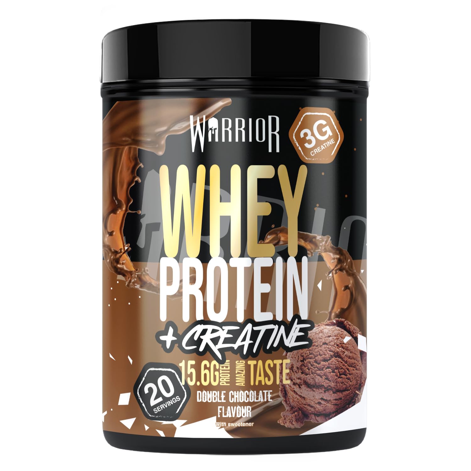 Warrior Whey Protein Powder + Creatine 500g, 20 Servings – High Protein Shake Supplement for Muscle Growth, Recovery & Weight Loss – Low Sugar, Low Carb, Meal Replacement Shake – Double Chocolate