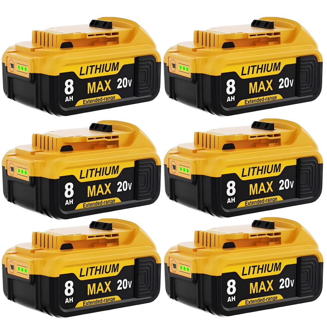 Xmenany 6 Pack 20V 8.0-Ah Replacement for Dewalt 20V Battery MAX Lithium ion DCB204 DCB200 DCB206 DCB201 DCB203 DCB181 DCB180 DCD/DCF/DCG/DCS Series