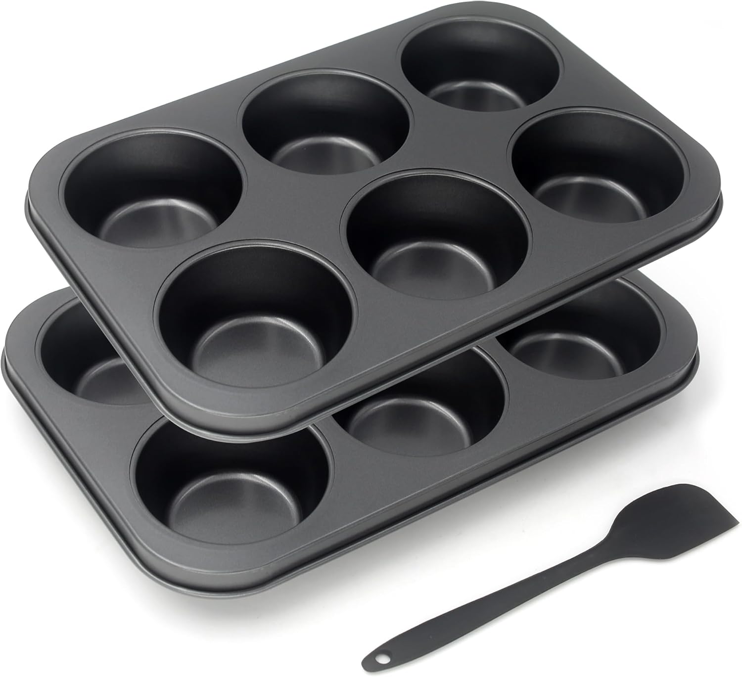 Bakexcel Non-Stick Jumbo Muffin Pans, 6-Cup Set of 2 with Spatula - Extra Large Muffins & Cupcakes Baking Tins
