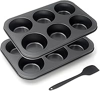 Bakexcel Non-Stick Jumbo Muffin Pans, 6-Cup Set of 2 with Spatula - Extra Large Muffins & Cupcakes Baking Tins