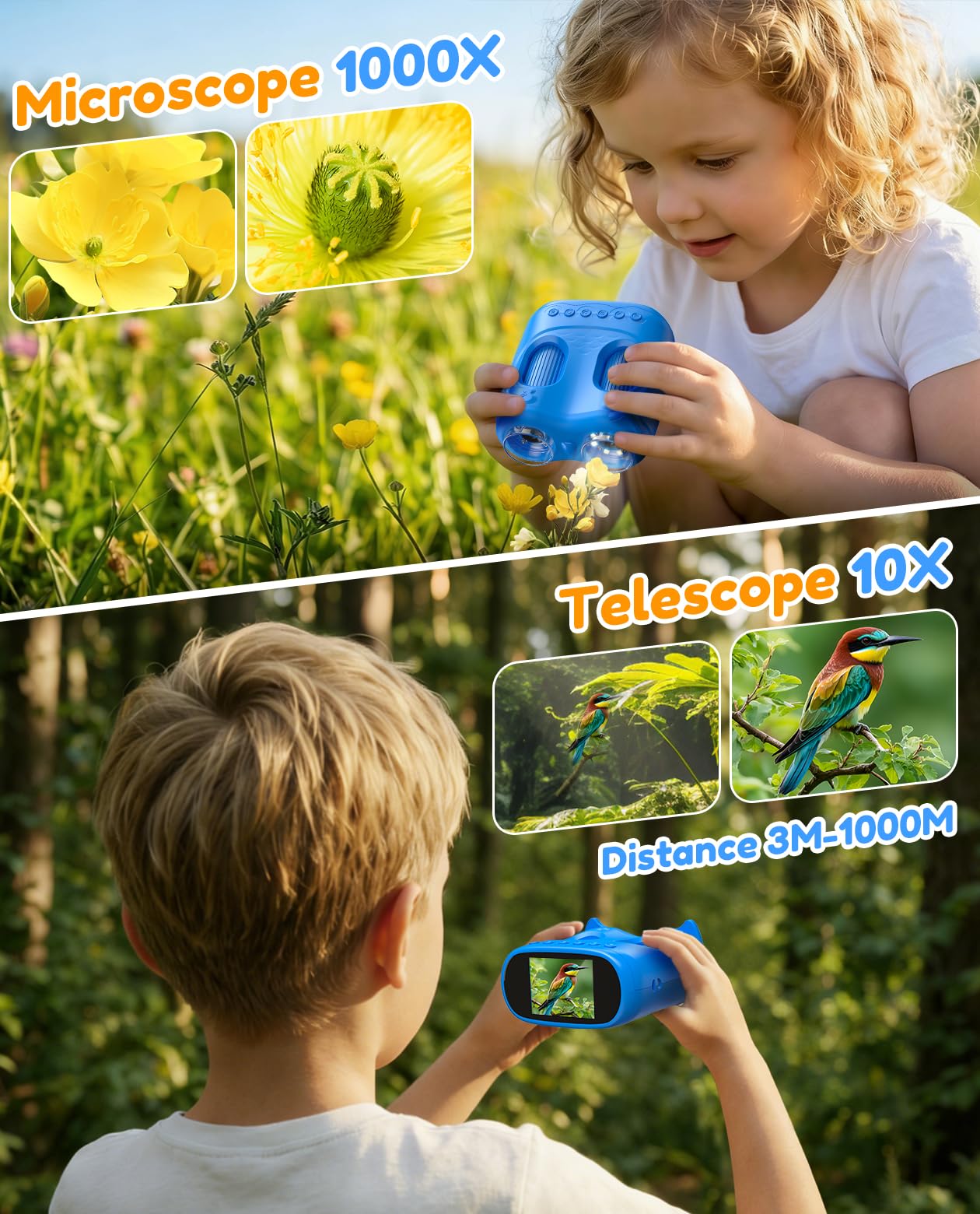 Microscope Numérique Portable 1000X pour Enfant: Miniscope & Télescope 2-en-1 avec Écran IPS 2,0" 4K, Loupe Portable STEM, 15 Lames, Jouet Rechargeable, Cadeau pour Garçons et Filles 4-12