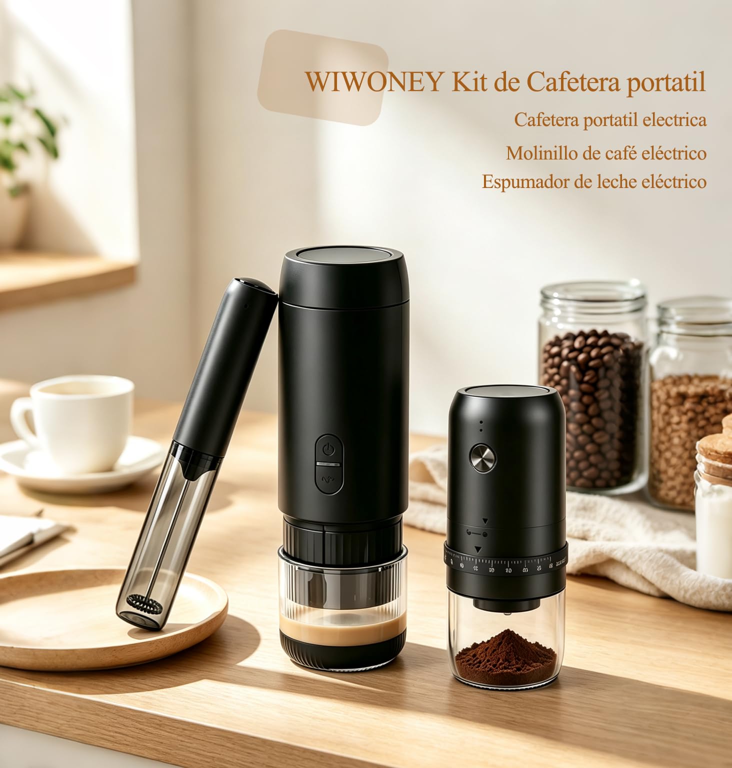 Cafetera portatil electrica, set regalo completo 3 piezas