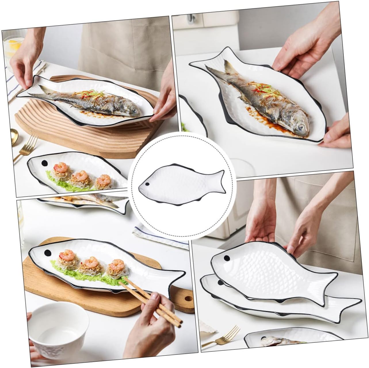 Microwave Safe Ceramic Steaming Plate Shaped for Restaurant Food Serving Kitchen Tableware and Home Cooking for Steamed Dishes