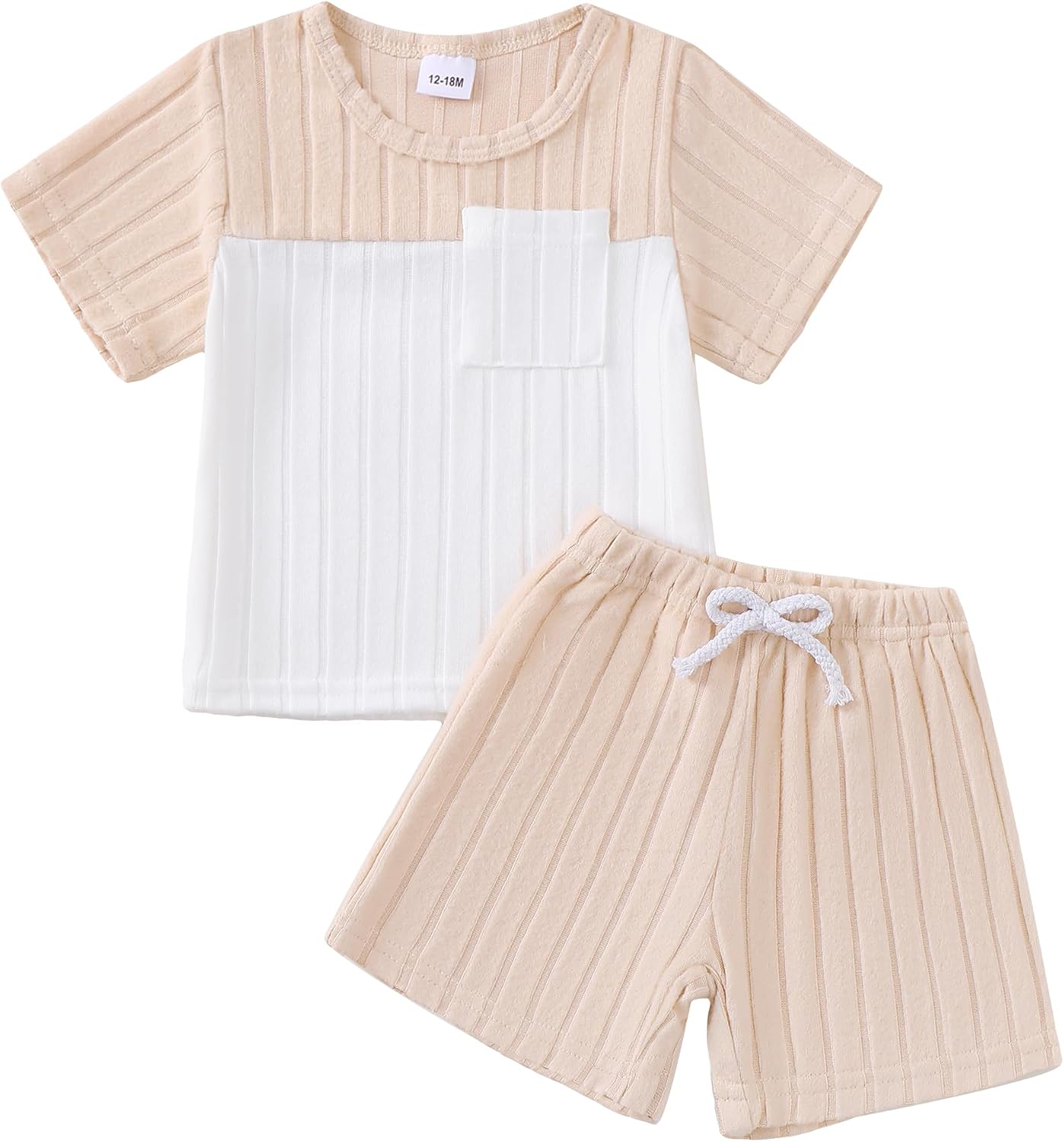 Renotemy Baby Boy Clothes Toddler Boys Summer Outfits Short Sleeve Pockets Patchwork T-Shirts Elastic Waist Shorts Set 12M-5T