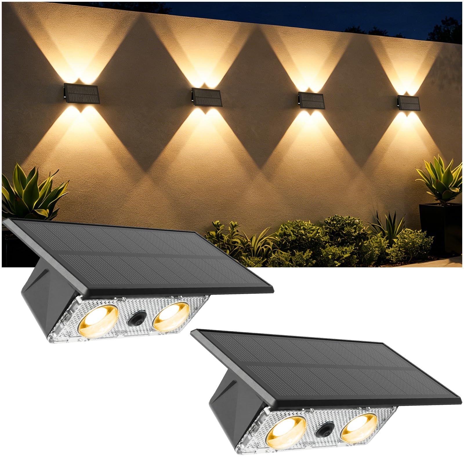 Liyade Solarlampen für Außen, Solar Wandleuchte Up and Down Leuchten für Aussen Garten, IP65 Wasserdicht mit 3 Leuchtmodi, Außenwandleuchten für Garten Terrasse Zaun Balkon Hof, 2er Set