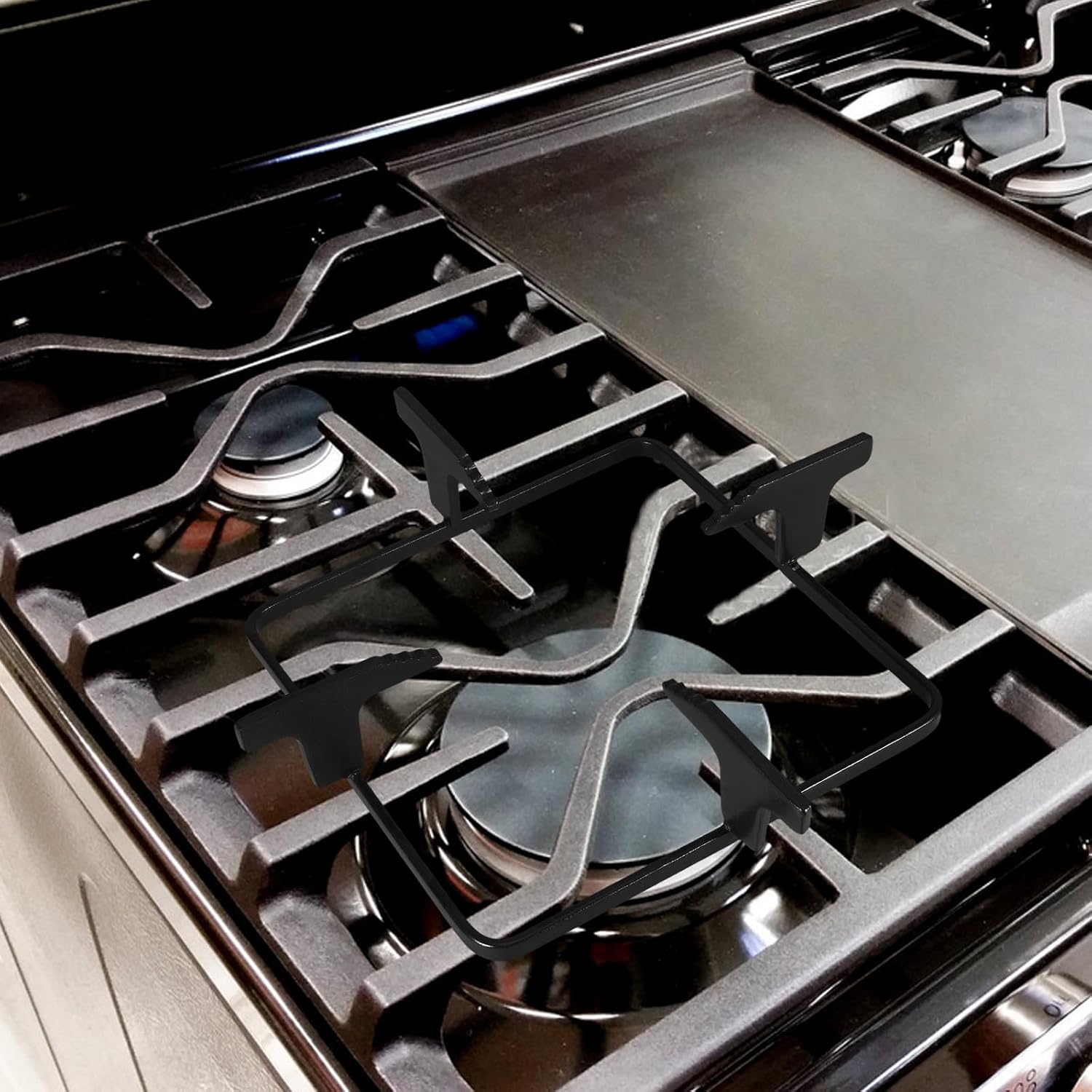 Black Cast Iron Gas Stove Rack Rectangular Non Slip Support