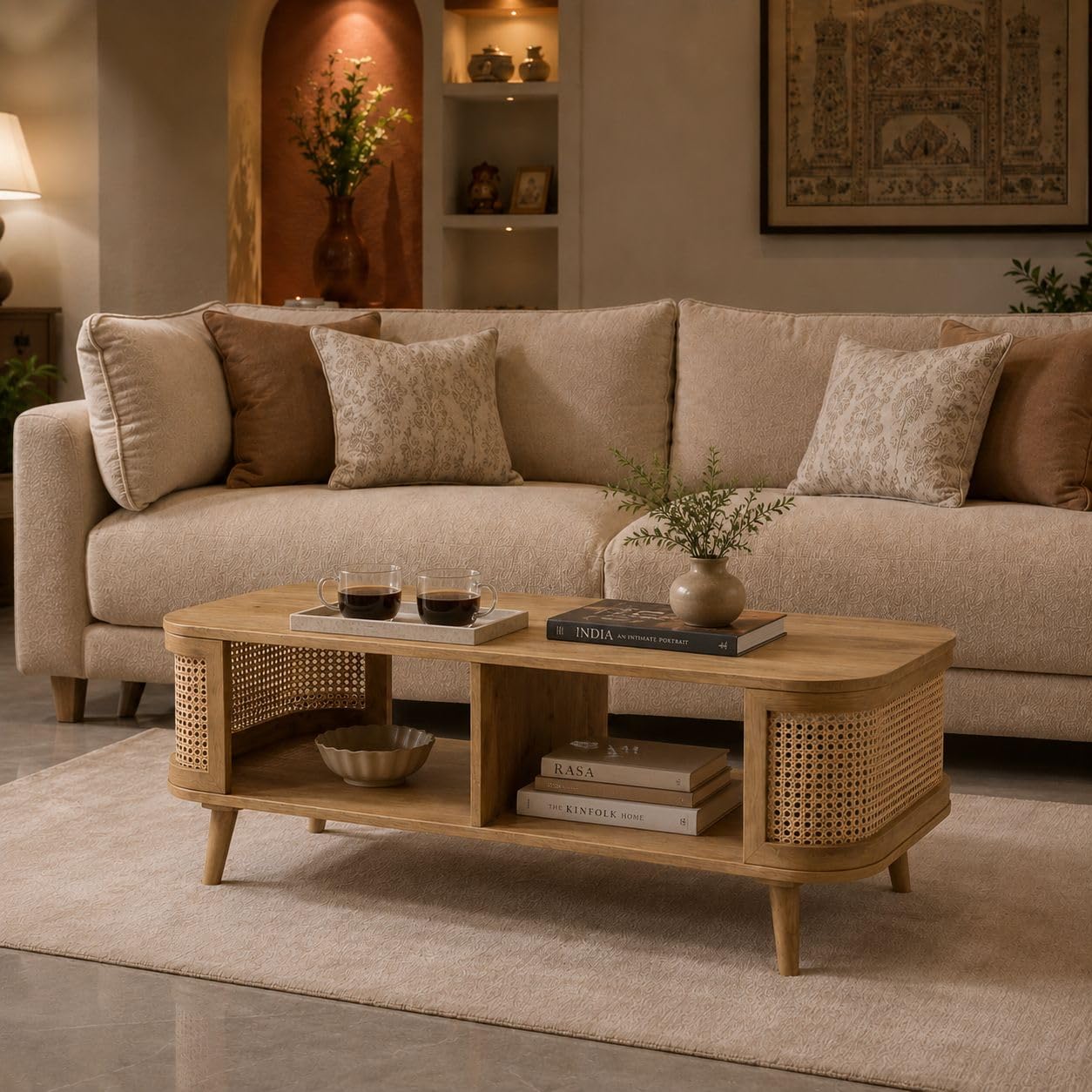 SMAART CRAAFTS Chuck Rattan Centre Table | Designer Cane Oval Shape Coffee Table | Pure Mango Wood, Natural Matt Finish | Ideal Tea Table for Living Rooms |-image-37