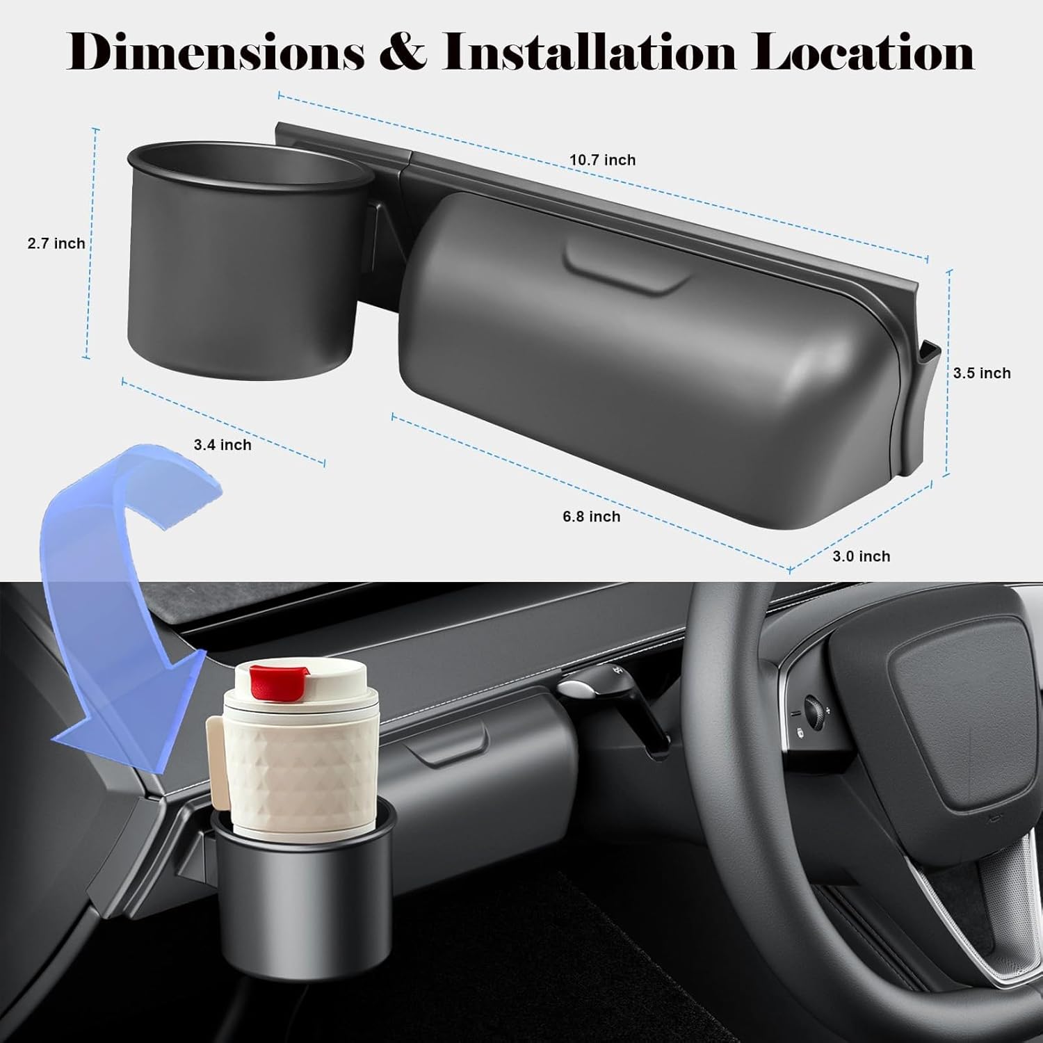 2-in-1 Sunglass Holder & Car Cup Holder for Tesla Model Y Premium 2025-2026 Durable ABS Dashboard Organizer, Easy Installation(Flocked)
