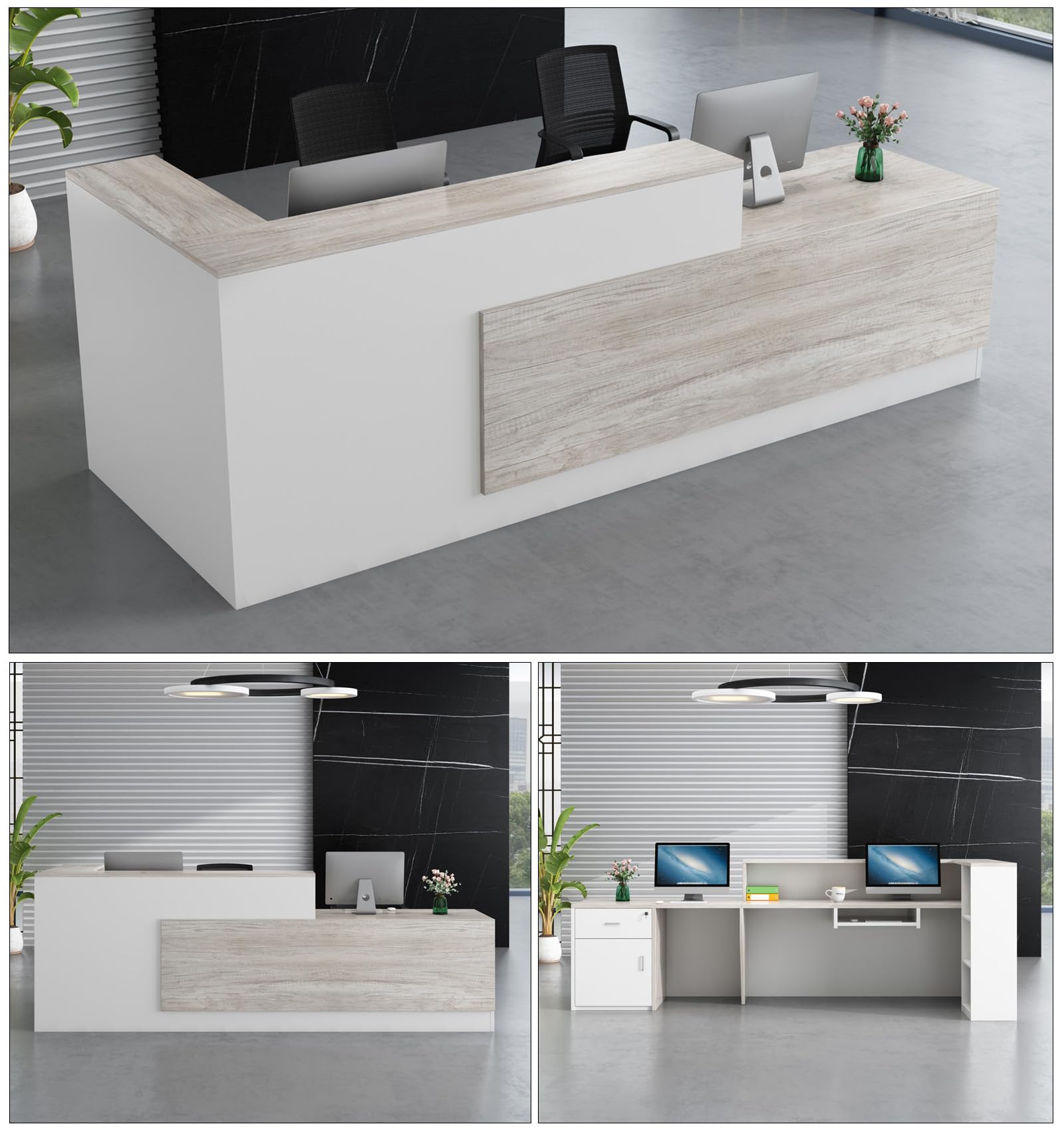 Moderne Empfangstheke aus Holz 200 cm multifunktionaler Empfangstresen mit Stauraum für Büros Rezeptionen Hotels