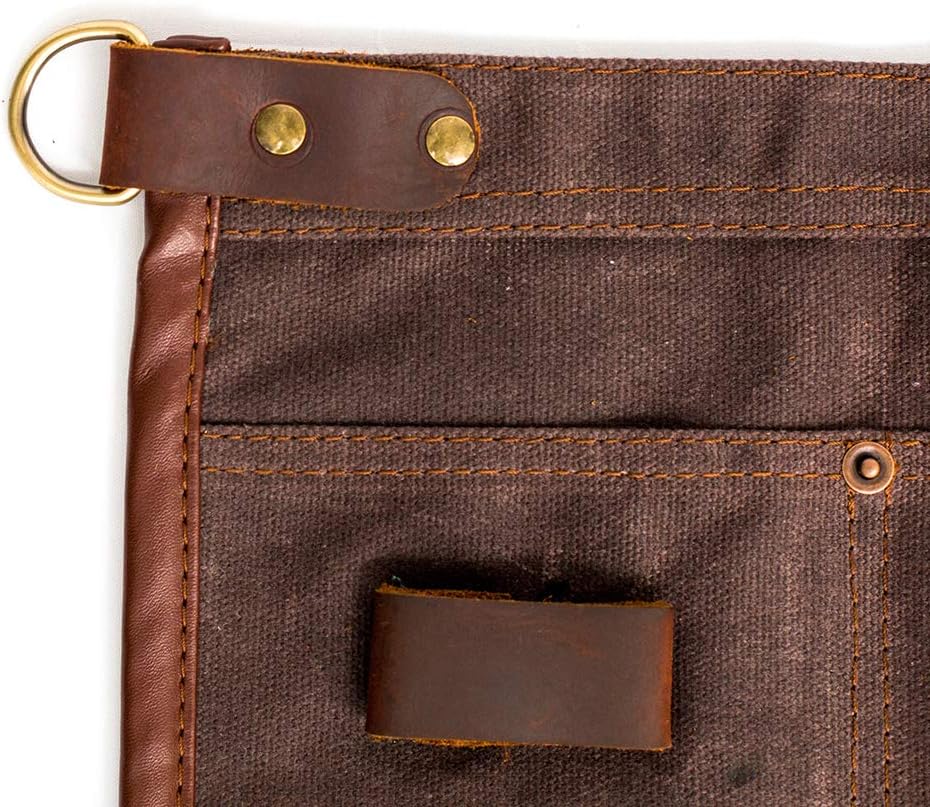 Luchuan Waterproof Waxed Canvas Tool Apron With the Adjustable Genuine Leather Belt (brown)