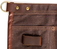 Vista 3 de Luchuan Delantal de herramientas de lona encerada impermeable con cinturón de cuero genuino ajustable (marrón)