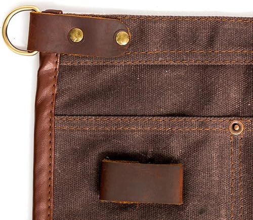 Miniatura 3 de Luchuan Delantal de herramientas de lona encerada impermeable con cinturón de cuero genuino ajustable (marrón)