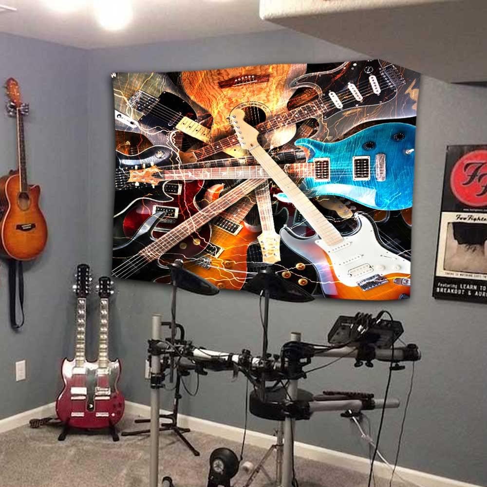 DYNH Music Tapestry, Guitar Musical Tapestry Wall Hanging for Bedroom, Instrument Rock Style Lover Tapestry Home Decor (60" W X 40" H)