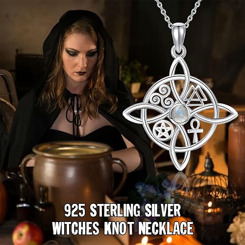 Miniatura 6 de YAFEINI Collar de nudo de brujas de plata de ley, collar con dije de nudo de bruja de cruz celta, joyería de brujas, amuleto de nudo, regalos para