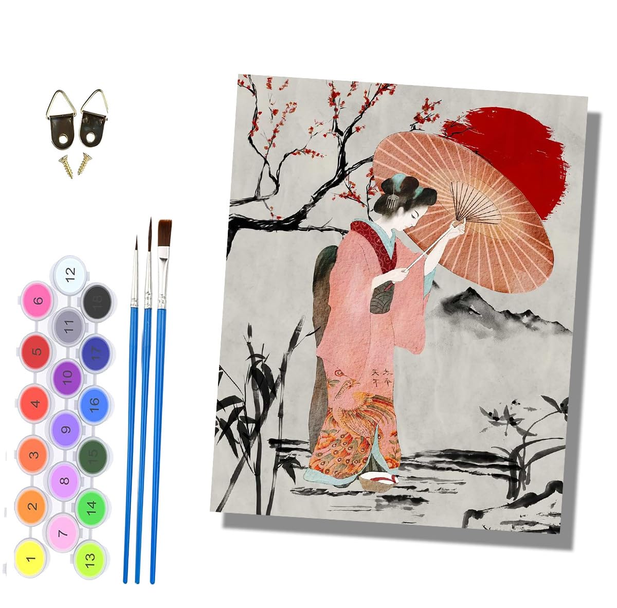 HONGPZH Paint by Numbers for Adults Painting by Numbers for Adults Canvas Kits Paint by Number Crafts Kits for Gift Home Decoration 16x20 inch Japanese Geisha with Umbrella - 2