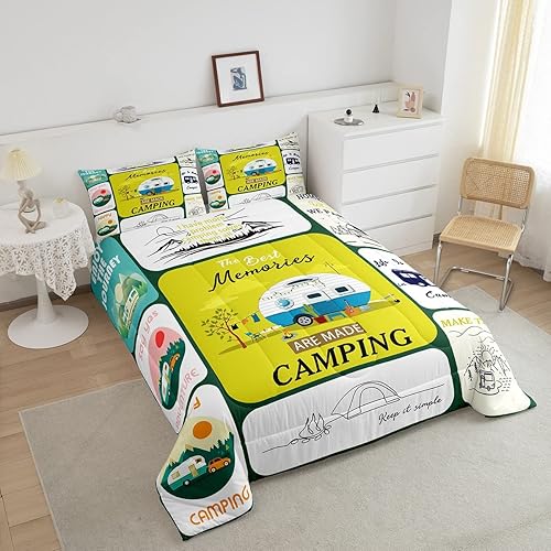 Miniatura 3 de Juego de edredón Happy Camping para niños, Queen, decoración de coche de cámper para viajes, cama de caravana, litera, decoración de autos, edredón