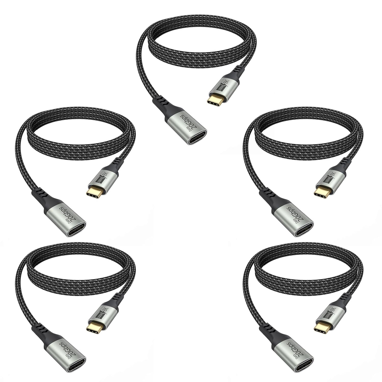 USB C Extension Cable 5 Pack,Multi Pack 3FT USBC Male to Female Cord, [USB 3.2 Gen2/10Gbps] 100W/5A Fast Charging 4K@60Hz Video USB C Cable for iPhone 17PM,MacBook,iPad Pro,Carplay,Security Camera