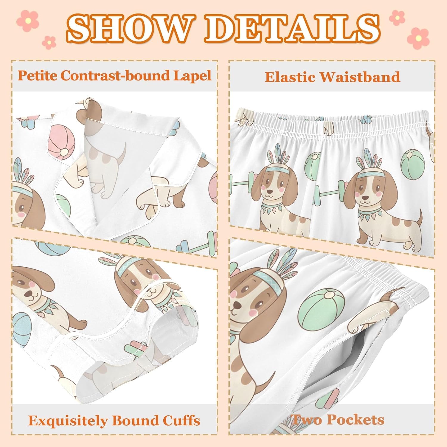 Kids Casual Satin Wear Set Dachshund Barbell Ball Pattern Unisex Relaxed Fit Clothing