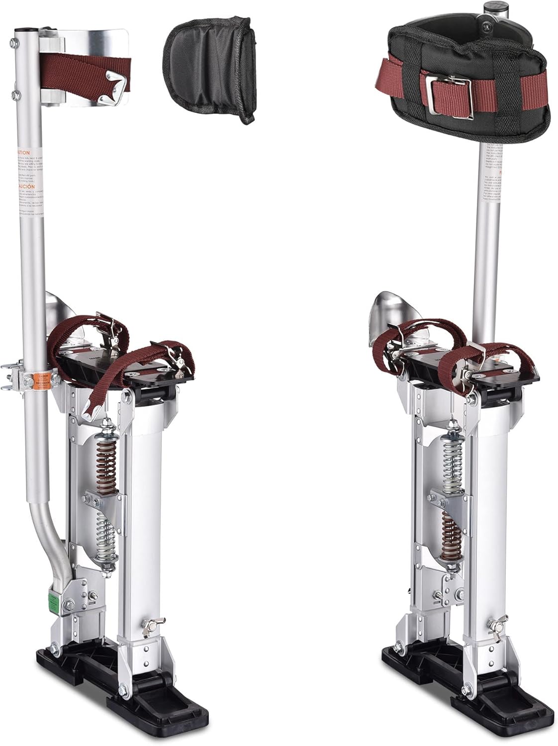 Silver Drywall Stilts 16"-24" with Knee Pads Protection, Adjustable Aluminum Tool Stilt for Taping or Cleaning (Silver 16"-24")