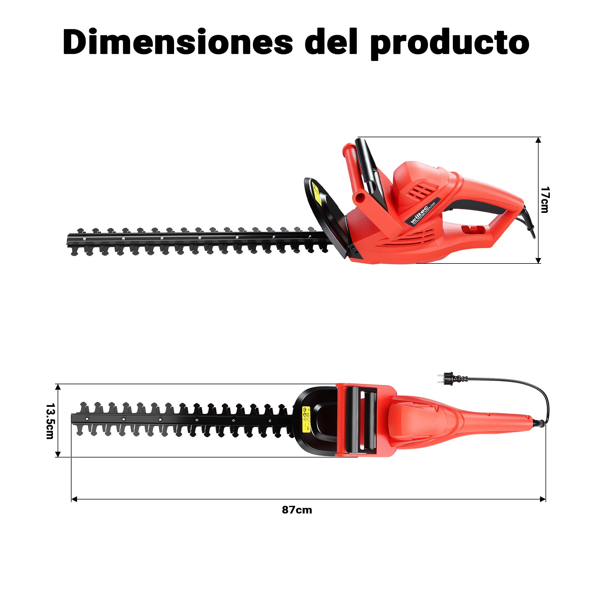 XPOtool Cortasetos eléctrico 520W Longitud de Corte 450mm Freno de Parada rápida Protector de Manos