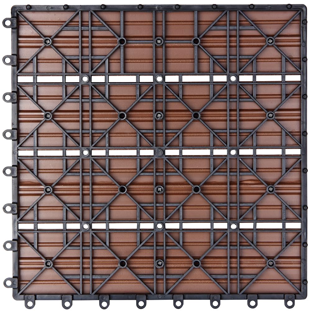 BAKAJI Set 11 Pezzi Piastrelle in WPC da Giardino con Sistema di Drenaggio Acqua, Pavimento Piastrella Resistente Agli Agenti Atmosferici Ideale per Esterno, Patio, Balcone, Terrazzo (Terracotta)