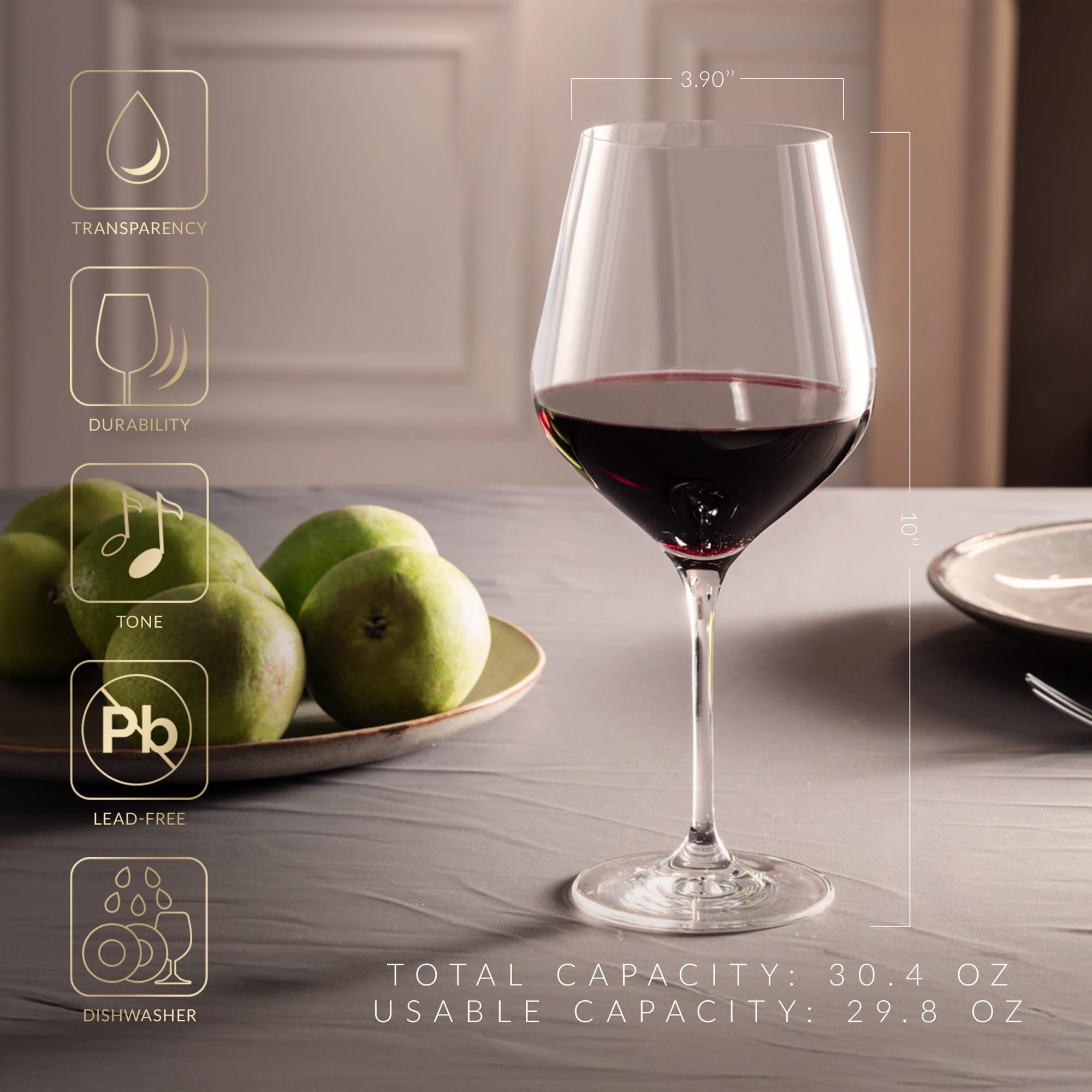KROSNO Rotweingläser, 6 Stück, 870 ml, Splendour Collection | Weinglas mit Stiel, Premium bleifreie Kristallglaswaren, Trinkgläser, Riedelbecher, spülmaschinenfest