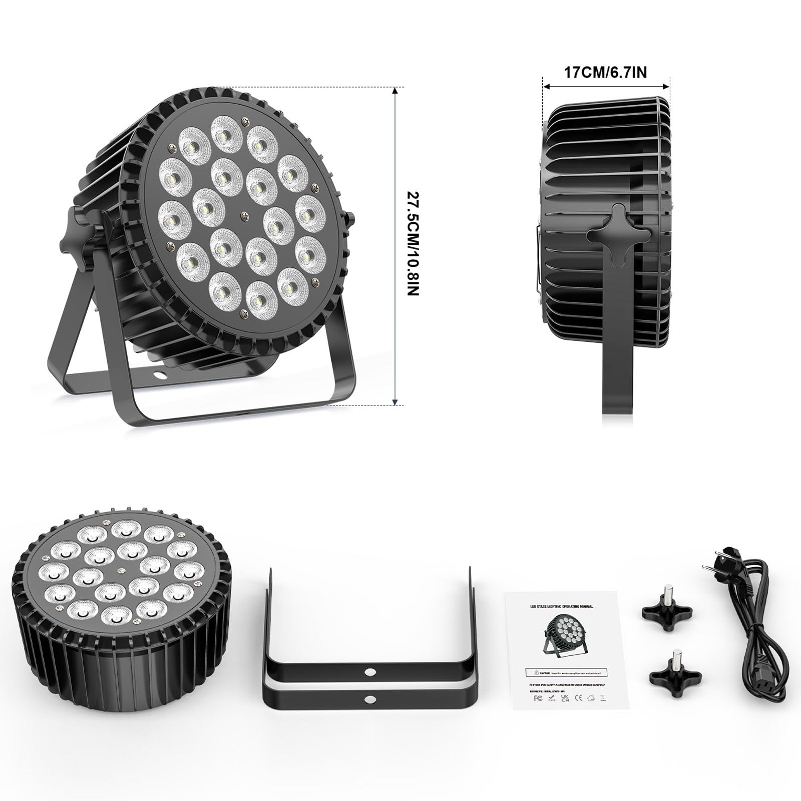 200W Par Luce LED da Palcoscenico 18 4 in 1 Faretto Led RGBW Discoteca per Feste con 8CH/Auto Voce / DMX512, per Feste Club Bar Matrimoni Halloween Natale Grande Banchetto