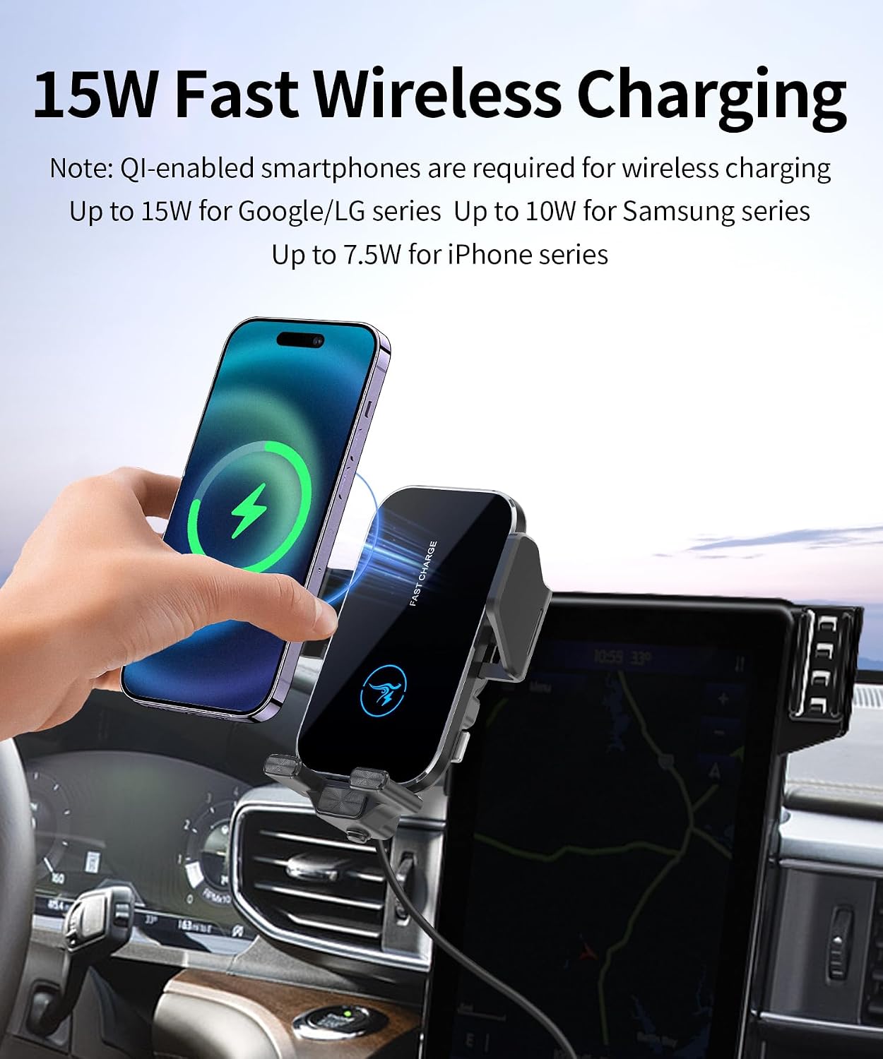 15W Wireless Fast Charger for 2020-2024 Ford Explorer Accessories 10.1 inch Screen Fixed Clip, Interior Decoration Mobile Phone Mount, 360° Rotation, Vehicle-Specific Custom Mount