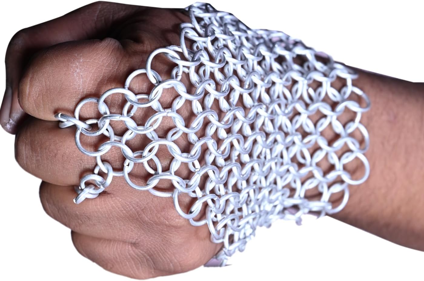Aluminum Chainmail Gloves, Medieval Knight Armor Gauntlets with Butted Chainmail, Silver, Handcrafted for LARP, Renaissance Faire, Cosplay and Costume