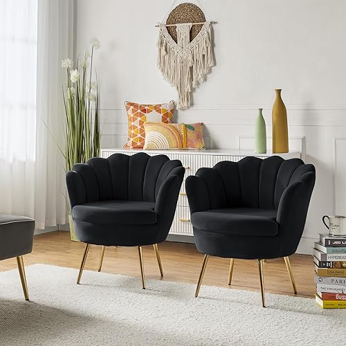 Miniatura 209 de HULALA HOME Moderno sofá biplaza de terciopelo con respaldo en forma de flor, cómodo sofá tapizado de 2 plazas con patas de metal dorado, sofá