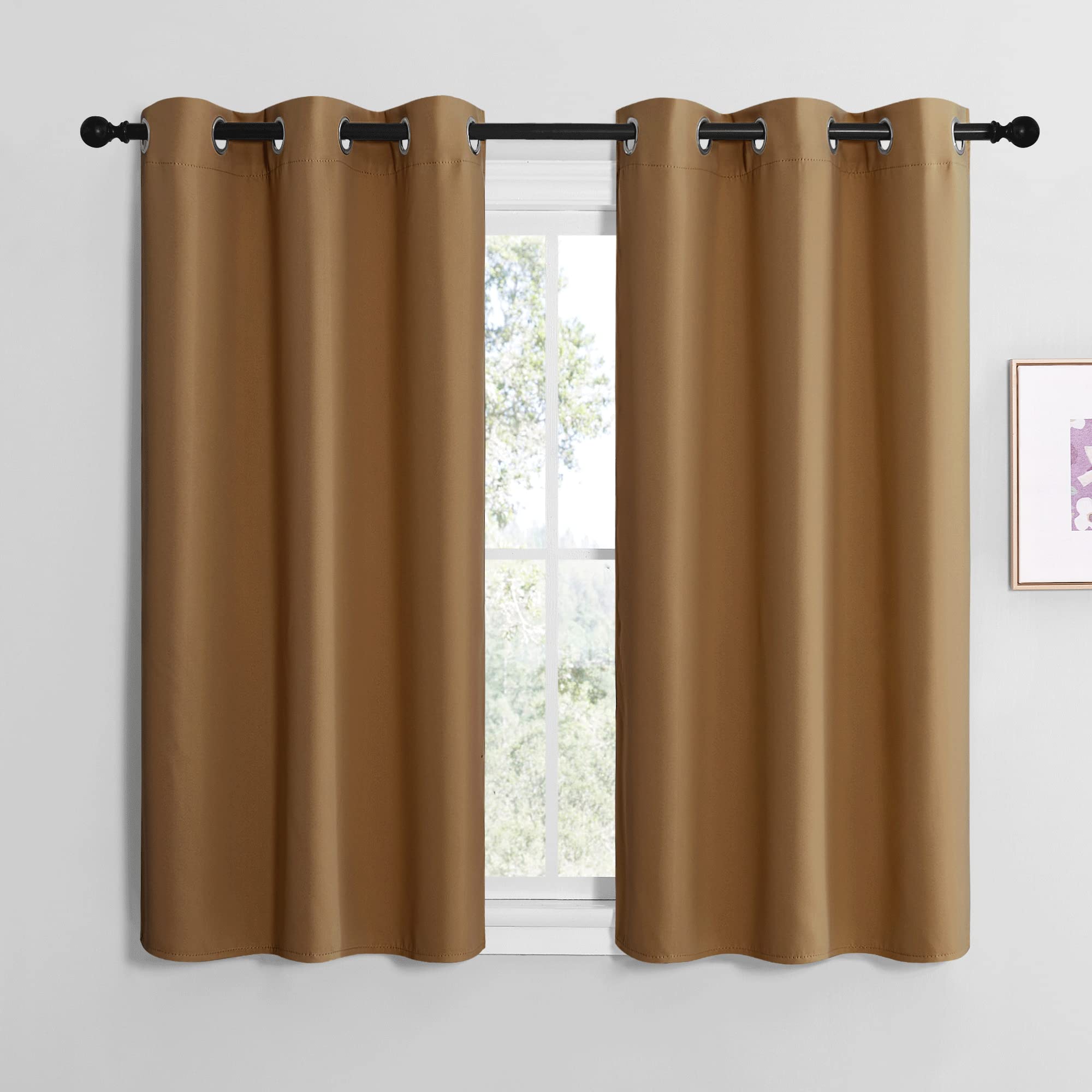 NICETOWN Gold Brown Sleek Blackout Curtains 48 inches Length for Small Windows, Noise Reducing and Block Draft Panels for Door Doorway Laundry Office