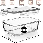 Razab 8 Cups / 63 Oz 2 Pack Large Glass Container Food Storage with Lids - Leakproof, BPA-Free Large Glass Meal Prep Container Ideal for Roasting Turkey, Store Leftover - Microwave & Oven Safe