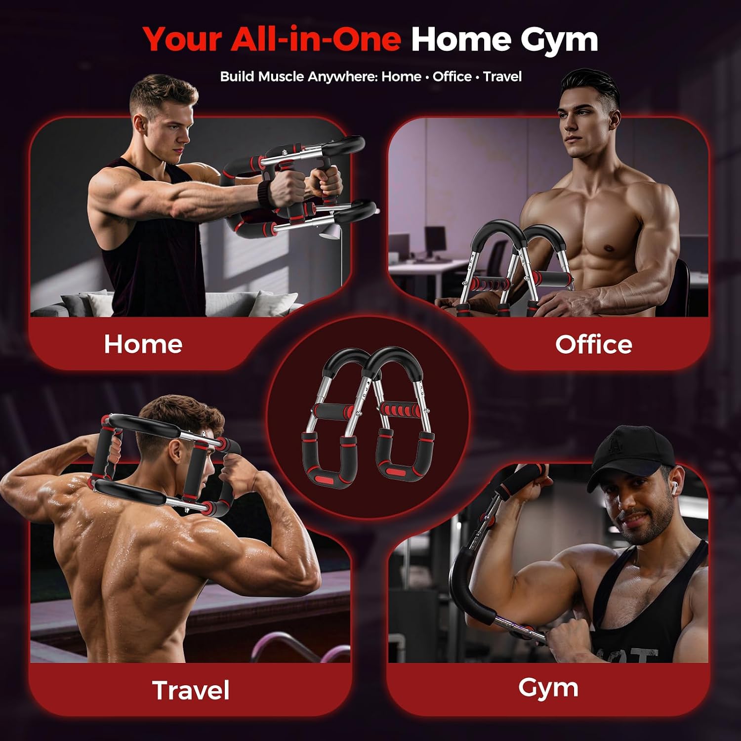 Twister Arm Trainer, Chest Workout Equipment for Men & Women, Adjustable 5 Resistance Levels (40-130 lbs) Ergonomic Home Gym Strength Trainer with Anti-Slip Handles & Carry Bag (Red&Sliver)