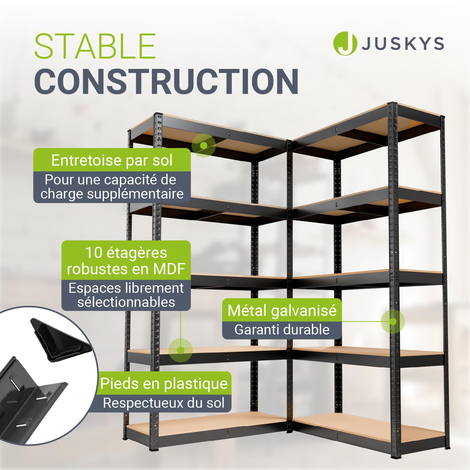 Juskys Étagère Charges Lourdes Basic, Lot de 2, 180 x 90 x 40 cm - 5 Niveau á 175 kg, Capacité 875 kg, Étagères de Rangement en Metal pour Garage et Cave - Gris