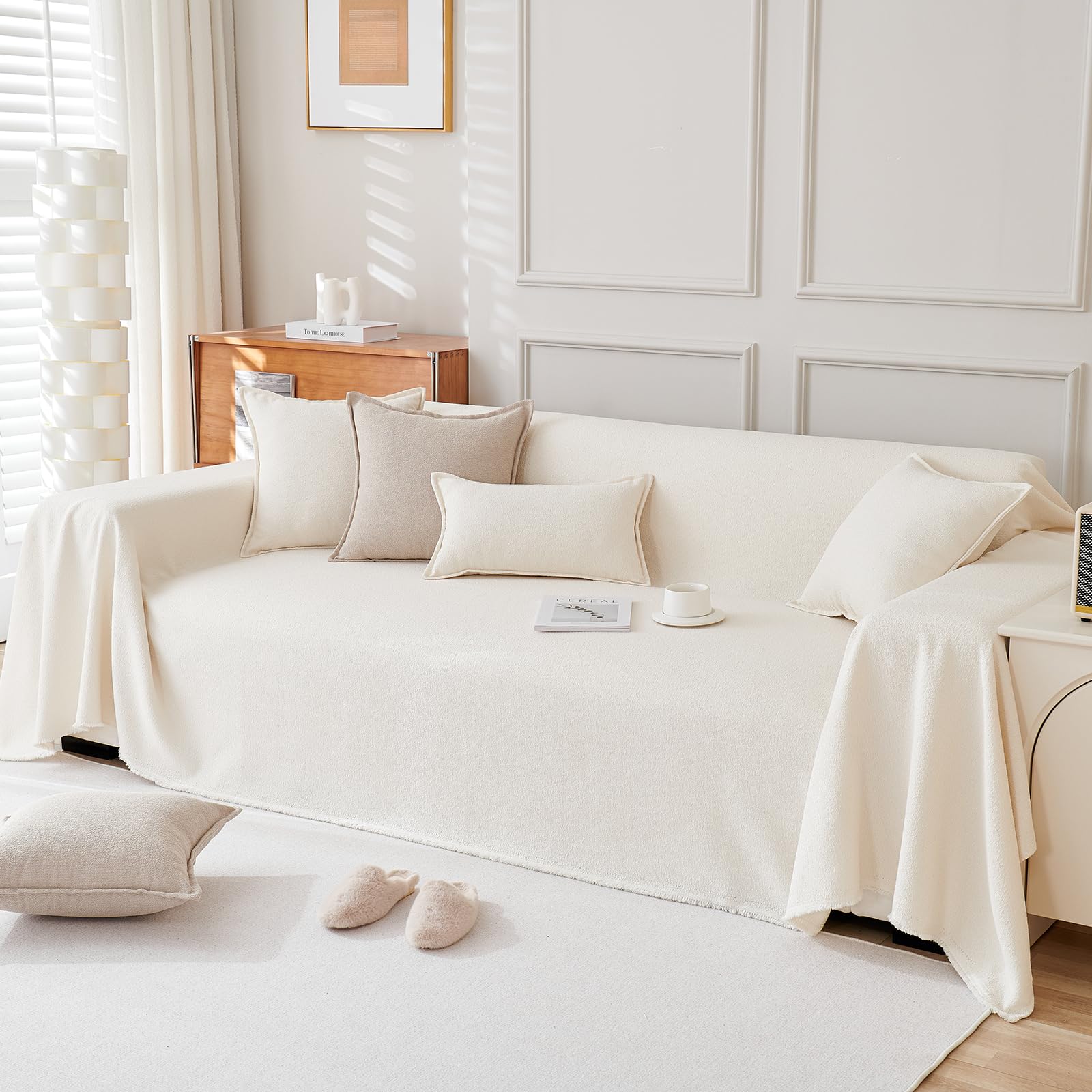 Plaid Cama Impermeable Funda Cubre Sofa Moderno Color Sólido, Protector de Sofa, A Prueba De Arañazos para Proteger El Sofá, Resistente a La Abrasión 180 * 260cm-Beige